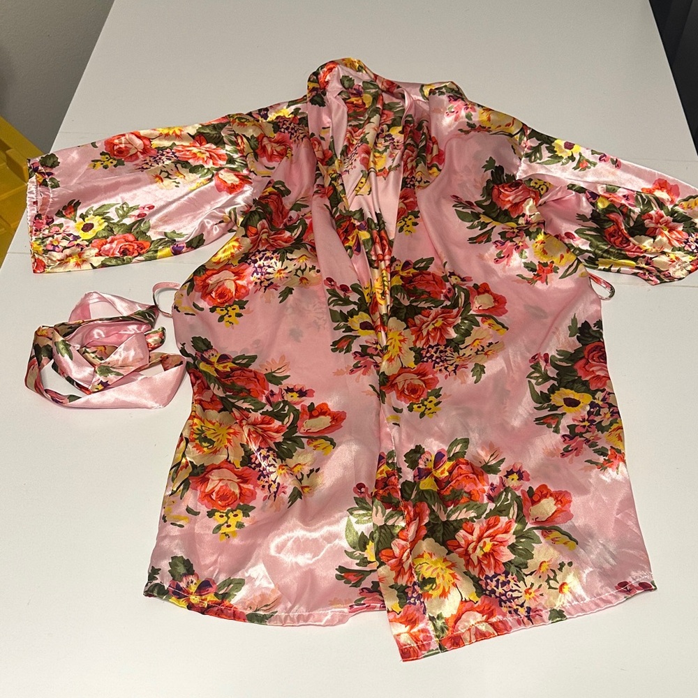 Vibrant Floral Satin Robe